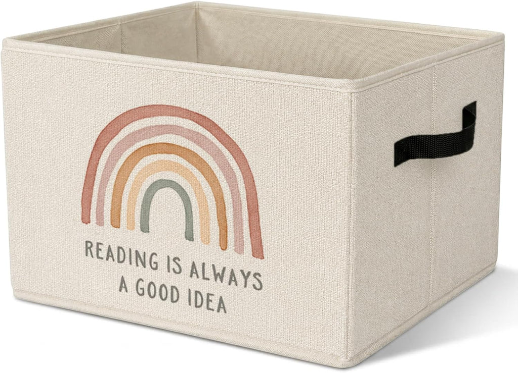 Reading Corner Decor Storage Bin, Boho Rainbow Collapsible Storage