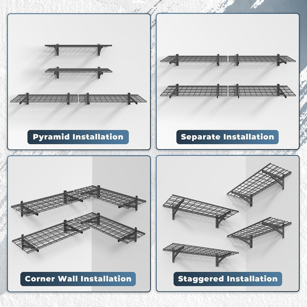 4 Pack Garage Shelving Wall Mounted, 1.5x4ft, 1400LB Heavy Load