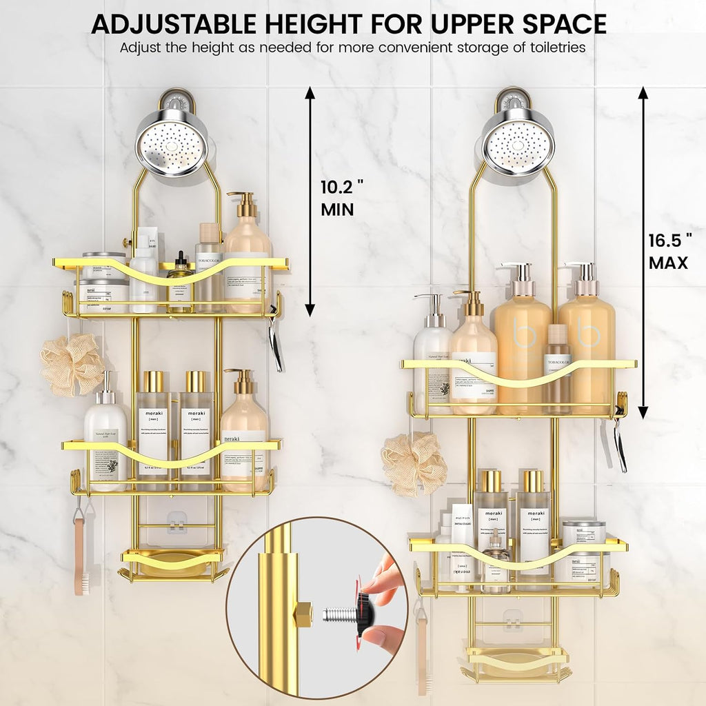 Adjustable Shower Caddy Hanging Rustproof Shower Organizer, Gold