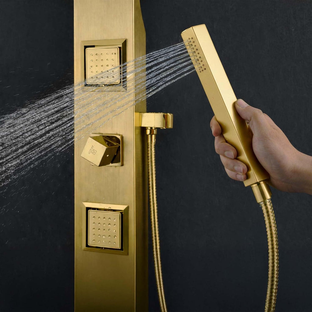 ANZZI 39" Shower Panel, Brushed Gold, Jetted