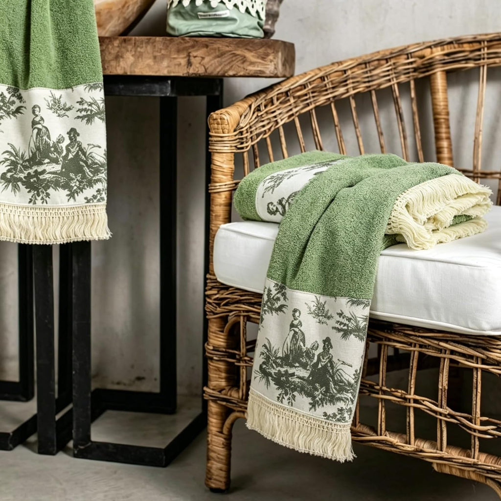 2 Pack Sage Green Hand Towels with Tassels for Bathroom Kitchen Decor, 13x32Inch 100% Cotton Ultra Soft Highly Absorbent,Farmhouse Vintage Towels for French Country Decor
