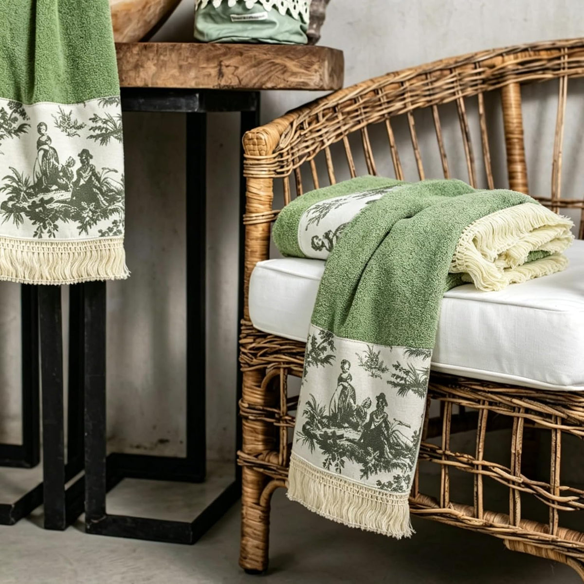 2 Pack Sage Green Hand Towels with Tassels for Bathroom Kitchen Decor, 13x32Inch 100% Cotton Ultra Soft Highly Absorbent,Farmhouse Vintage Towels for French Country Decor