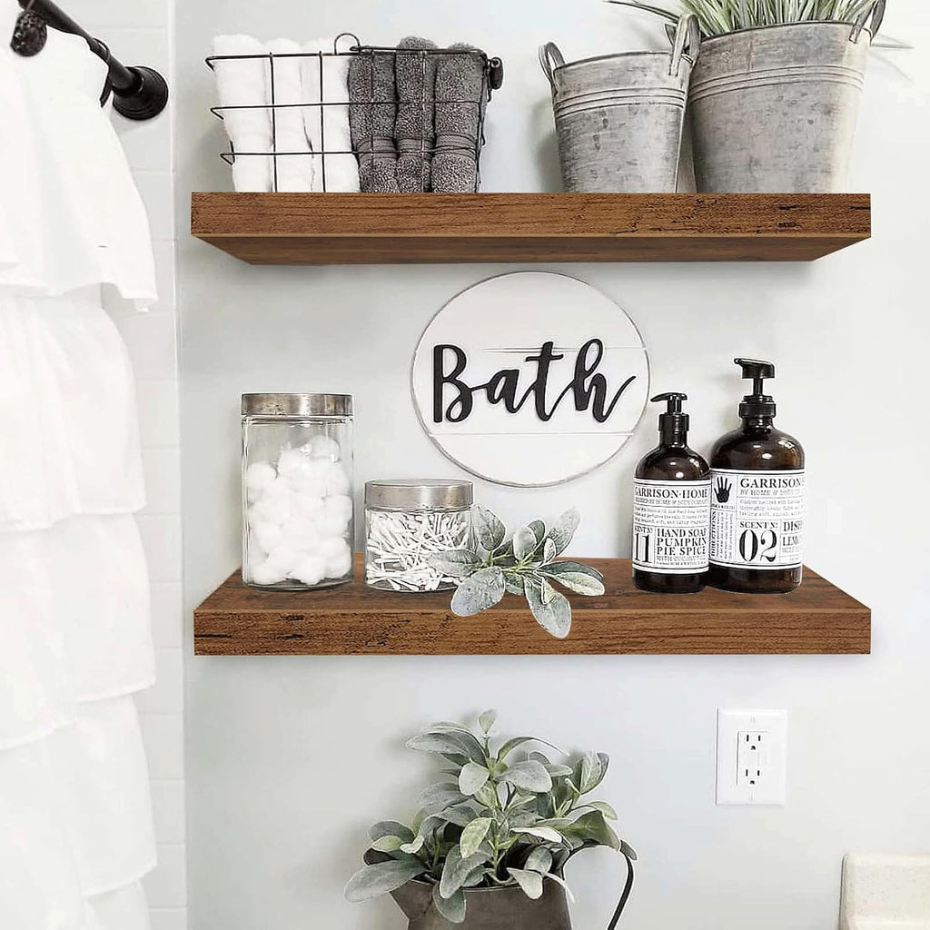 QEEIG Bathroom Long Floating Shelves for Wall (Brown, Set of 2, 23.6")