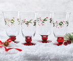 Pfaltzgraff Winterberry 4-Piece Hand-Painted Glass Water Goblets 14 oz