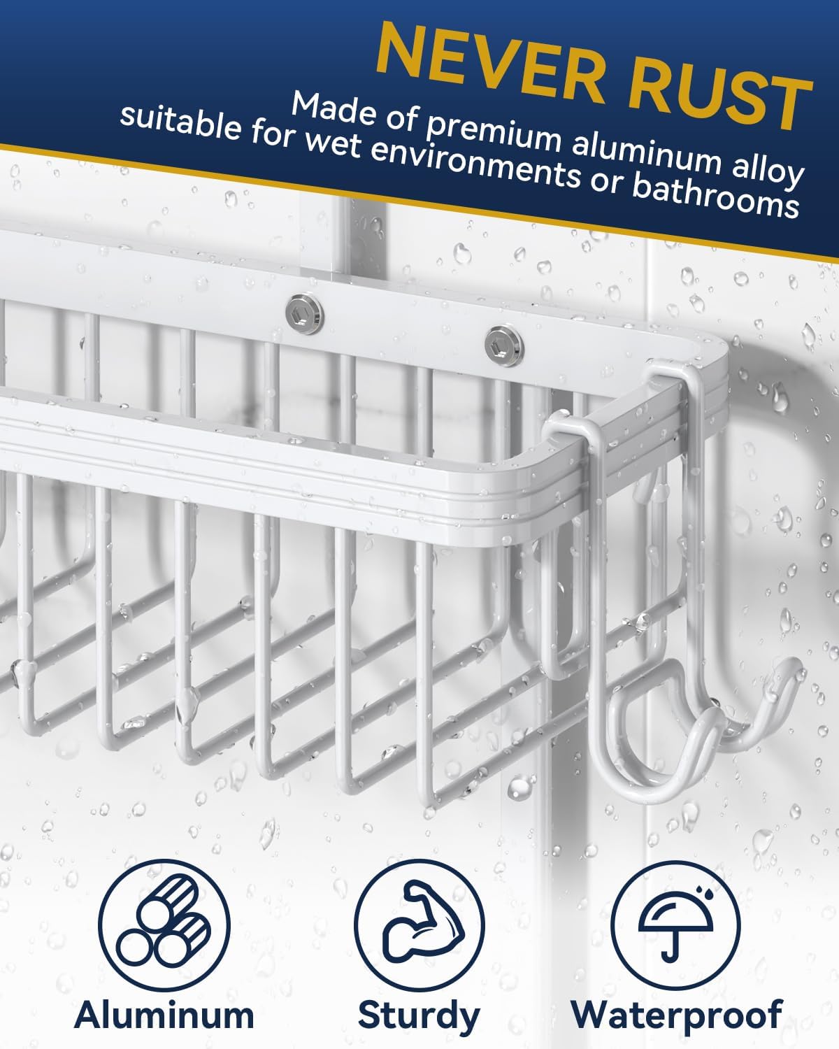 YASONIC Never Rust Shower Caddy Hanging, Aluminum Shower Racks for Inside Shower, 2-Tier Shower Organizer Hanging Over Shower Head with Hooks and Soap Holder, White
