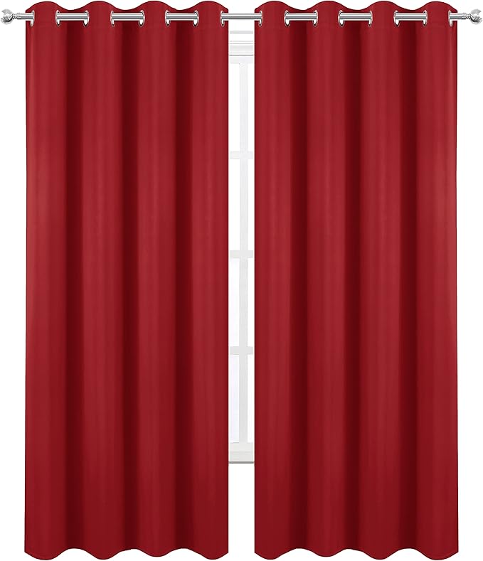 LEMOMO Blackout Curtains 52 x 84 inch/Bright Red Curtains Set of 2 - Image 2