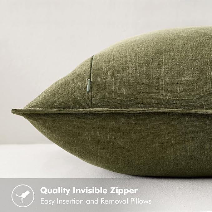 MIULEE Decorative Linen Euro Sham Pillow Covers 26x26 Inch Green ​Boho - Image 3