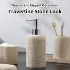 Bathroom Accessories Set, 5PCS, Travertine Stone Look, Yellow