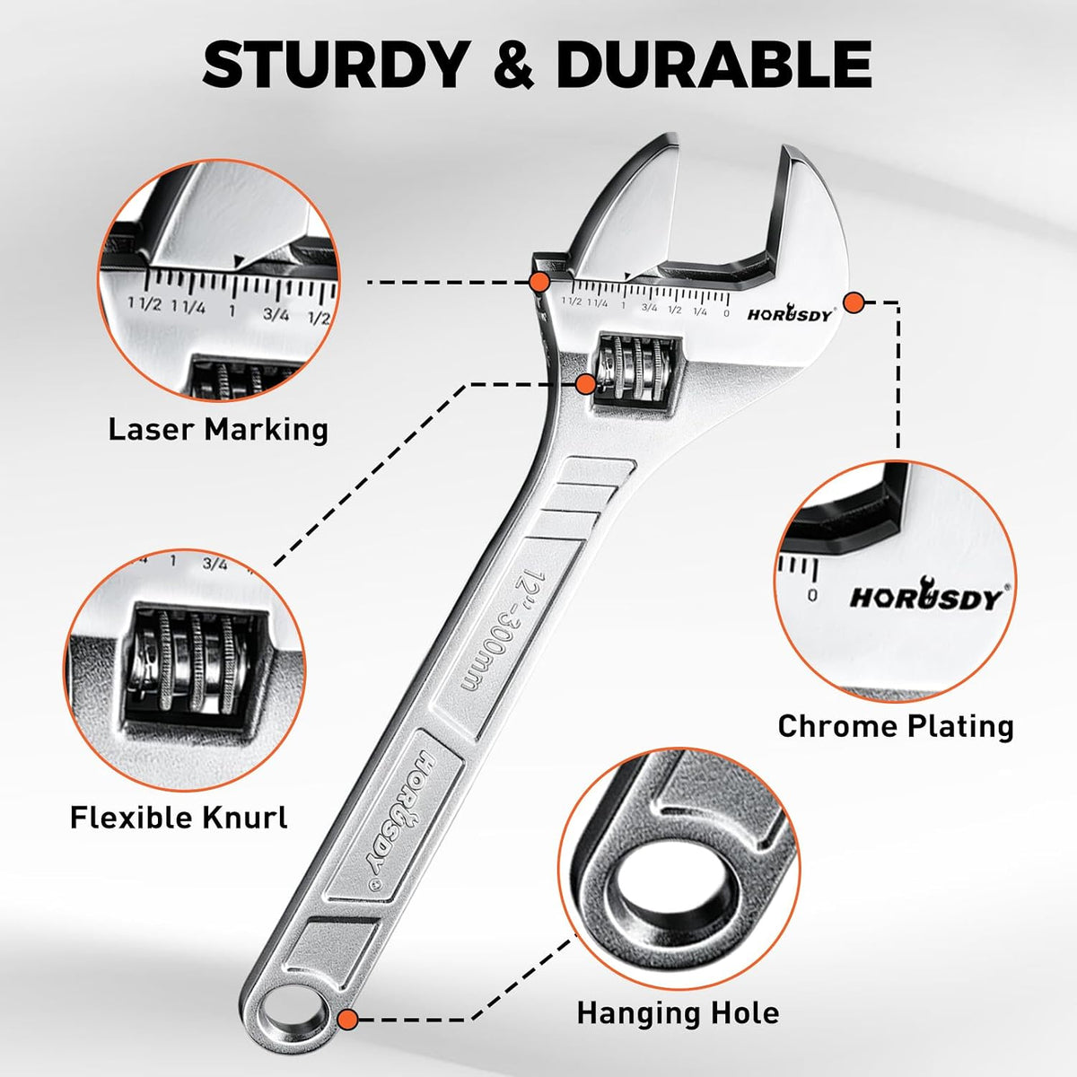 4-Piece Adjustable Wrench Set With 4 Magnetic Wrench Organizer Racks, 6" 8" 10" 12" Wide Jaw Metric & SAE Scales crescent wrench set, CR-V Steel for Home Repair, DIY & Auto Repair