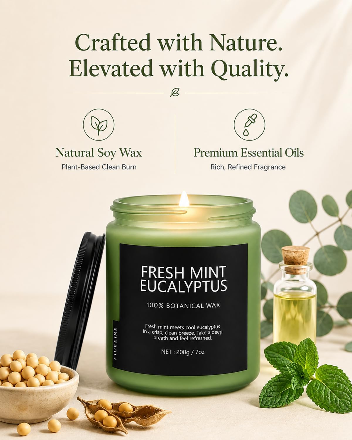 Fresh Mint Eucalyptus Scented Candle, 7oz Soy Wax