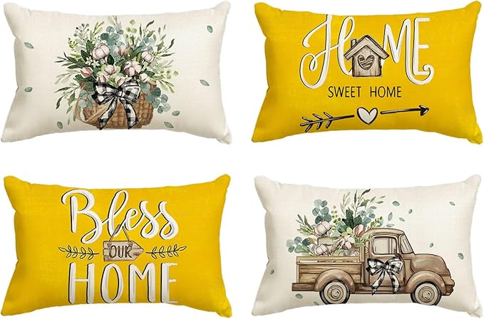 AVOIN colorlife Bless Our Home Farmhouse Eucalyptus Leaves Throw Pillow Covers by AVOINcolorlife