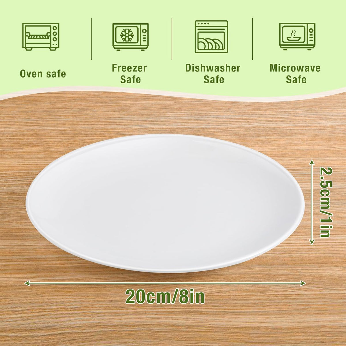 6 Pcs Ceramic Dinner Plates, White Dessert Plates, 8 Inch, Round