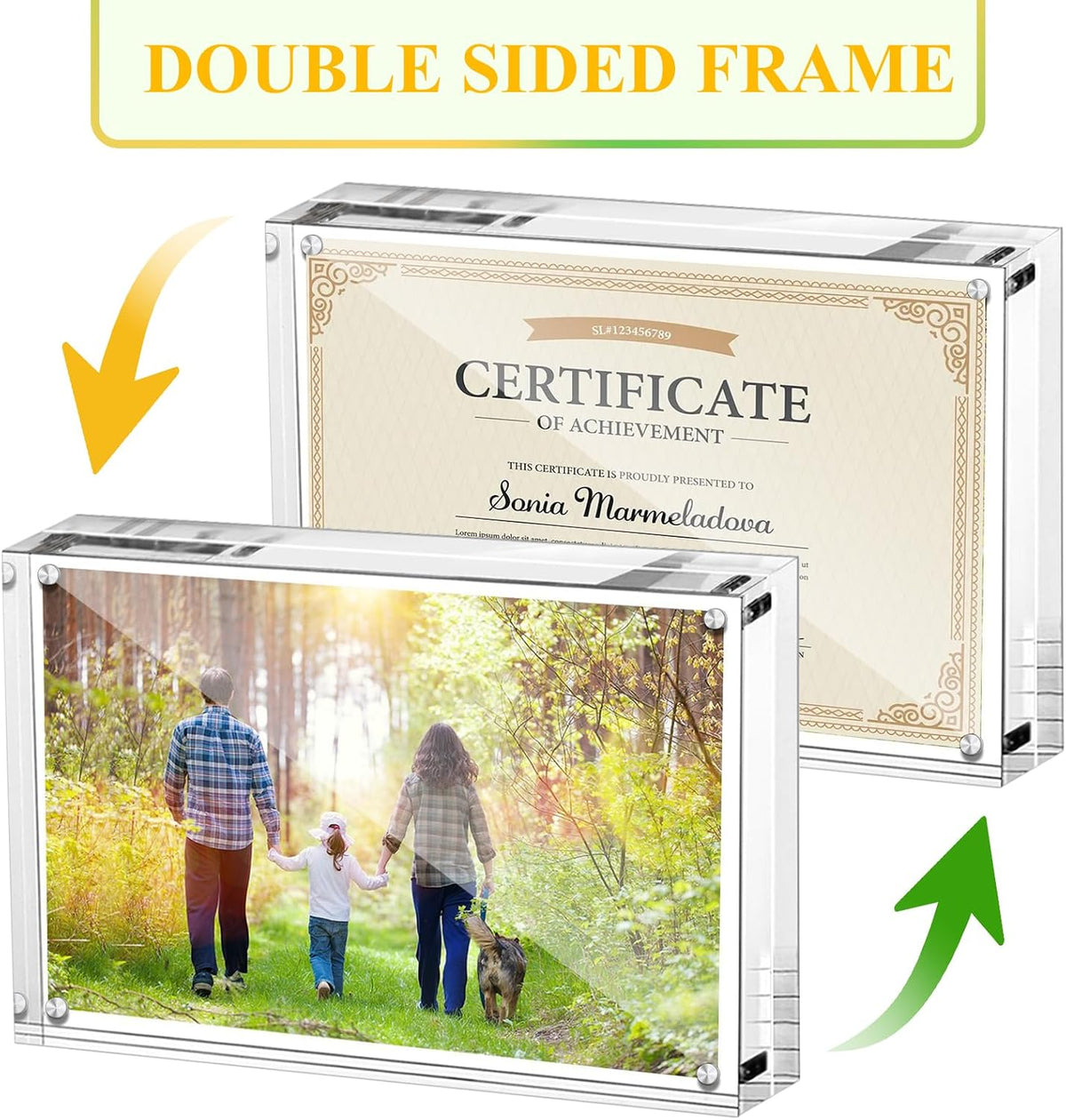 Boxalls 5x7 Inches Acrylic Picture Frame, Double Sided Clear Frameless Photo Frames with Magnetic Desktop Transparent