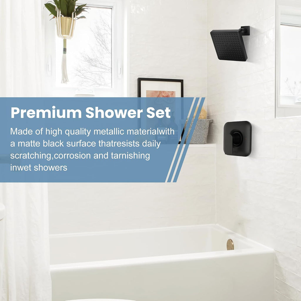 Replacement for moen T2472EPBL Genta LX Shower Trim Kit, Matte Black Shower Trim Kit, High-Pressure Balancing Modern Shower Trim with Showerhead, Lever Handle, Easy to Install (2510 Valve Required)