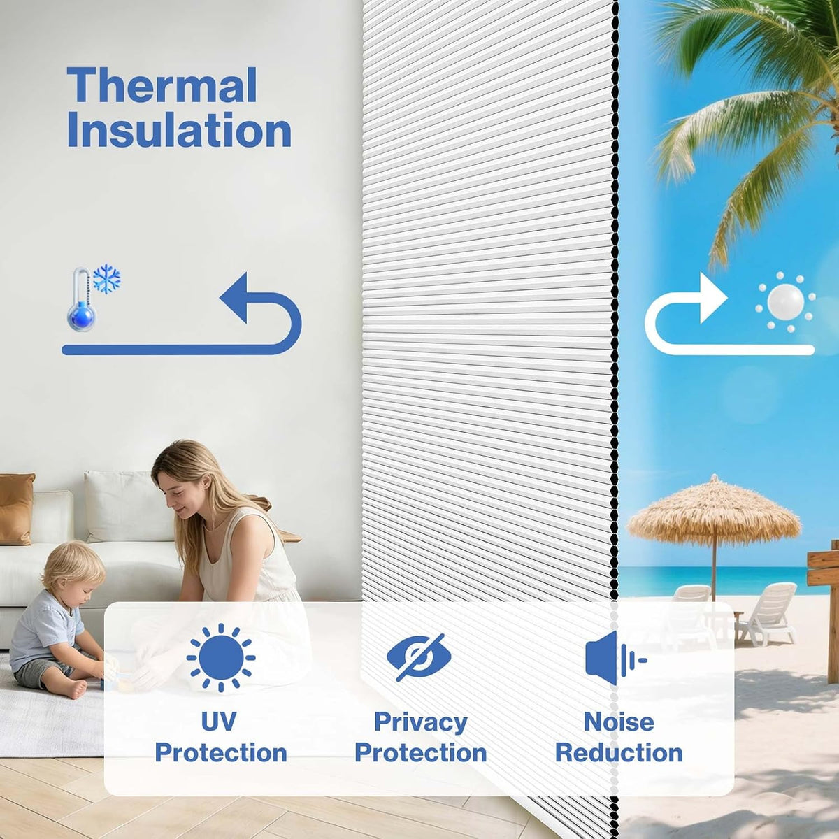 No Drill Blackout Cellular Shades, White, 36" W x 64" H
