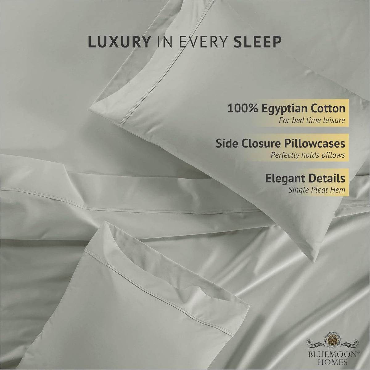 1000 Series High Thread Count Luxury Full Sheets -Light Grey Cooling Sheet