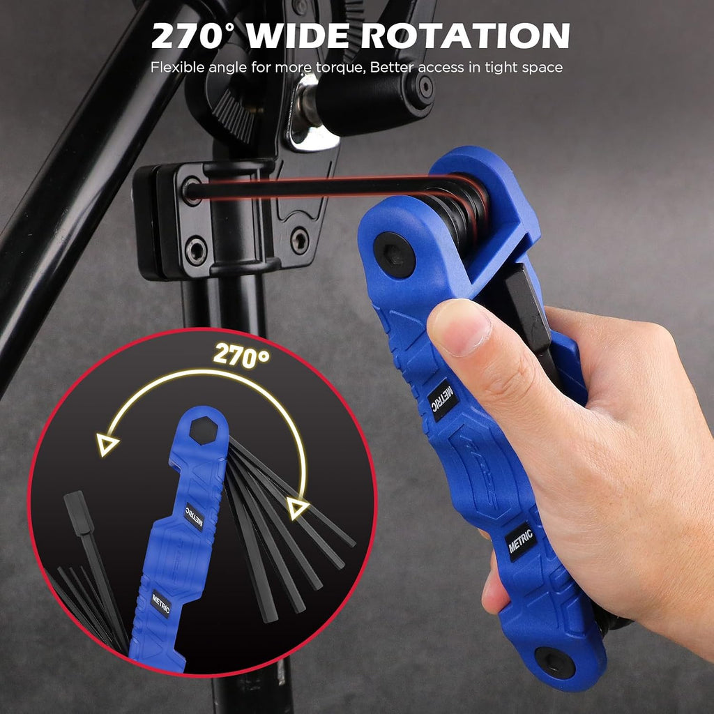 12-Piece Large Folding Hex Key Set Metric (1.5-12mm), Heavy Duty Allen Wrench Set, Portable Tool for Archery, Bike Repair, Furniture, and Basic Home Maintenance (Blue)