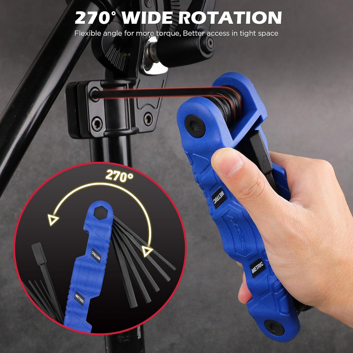 12-Piece Large Folding Hex Key Set Metric (1.5-12mm), Heavy Duty Allen Wrench Set, Portable Tool for Archery, Bike Repair, Furniture, and Basic Home Maintenance (Blue)