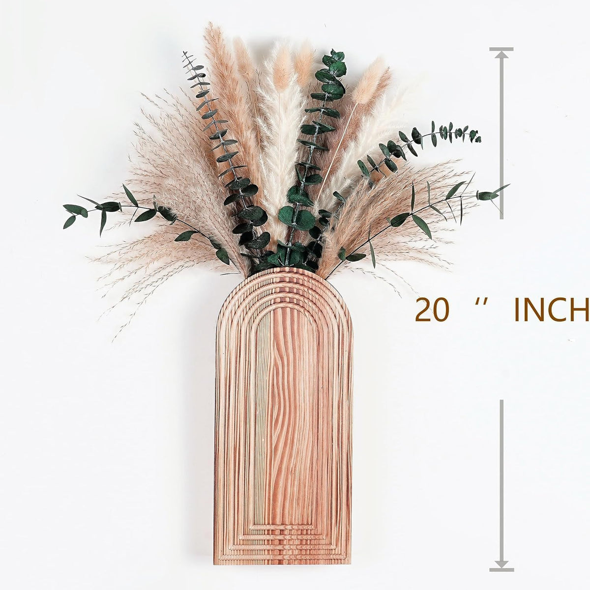 2 Pack Wall Wooden Vases with Pampas Grass – Boho Decor for Living Room, Modern Farmhouse Entryway or Bathroom, Rustic Art for Home Decoration