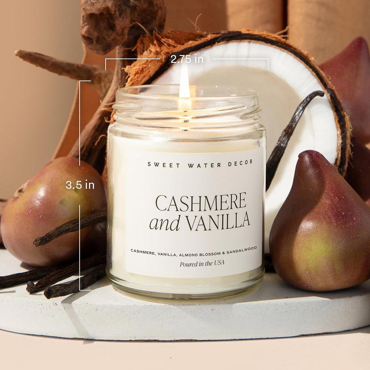 Sweet Water Decor Cashmere & Vanilla Candle, 9oz Clear Glass Jar