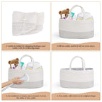 Diaper Caddy Organizer, Large Cotton Rope Nursery Baby Basket, Changing Table Organizer for Baby Diaper Storage, Portable Car Organizer Removable Divider (Off White, Extra Large)