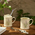 Artisanal Handcrafted Ceramic Mug with Sage Botanical Design - 10oz Off-White Stoneware Coffee Cup, Elegant Purple Sage Pattern, Dishwasher Safe, Comfort Grip Handle for Daily Use-4pack