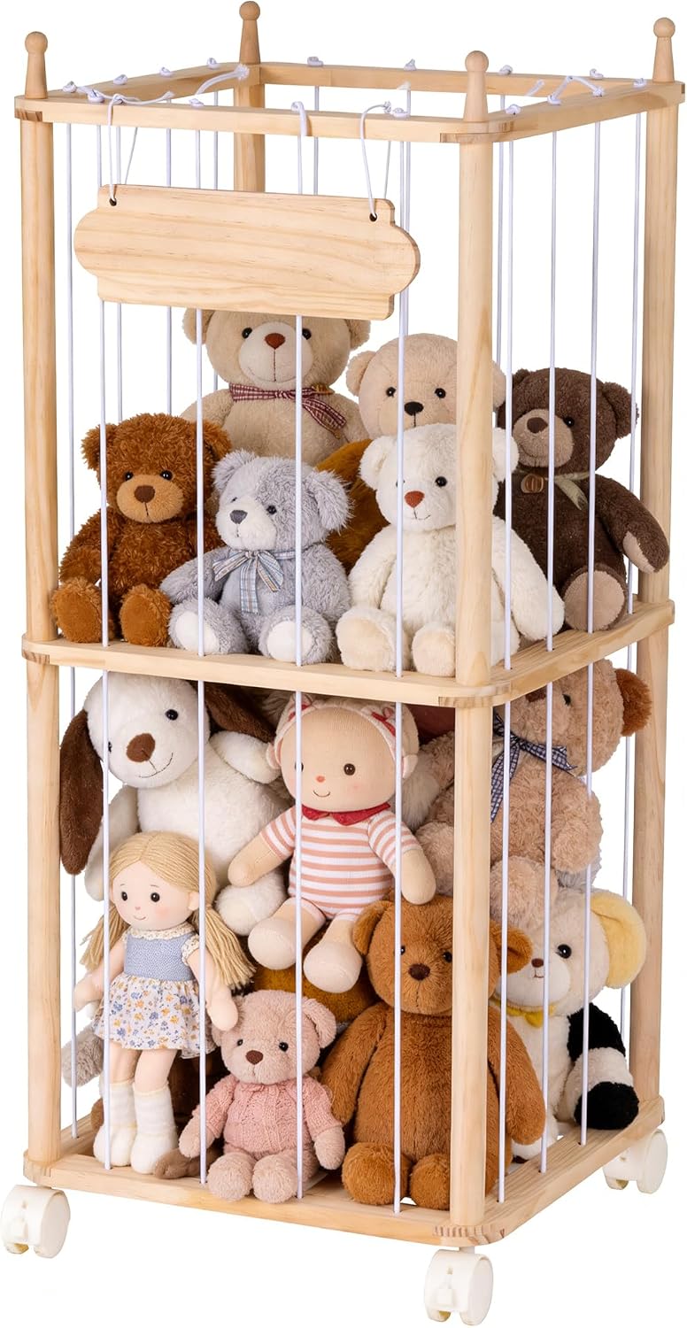 TANONE Stuffed Animal Storage with Wheels - Large Stuffy Storage for Kids