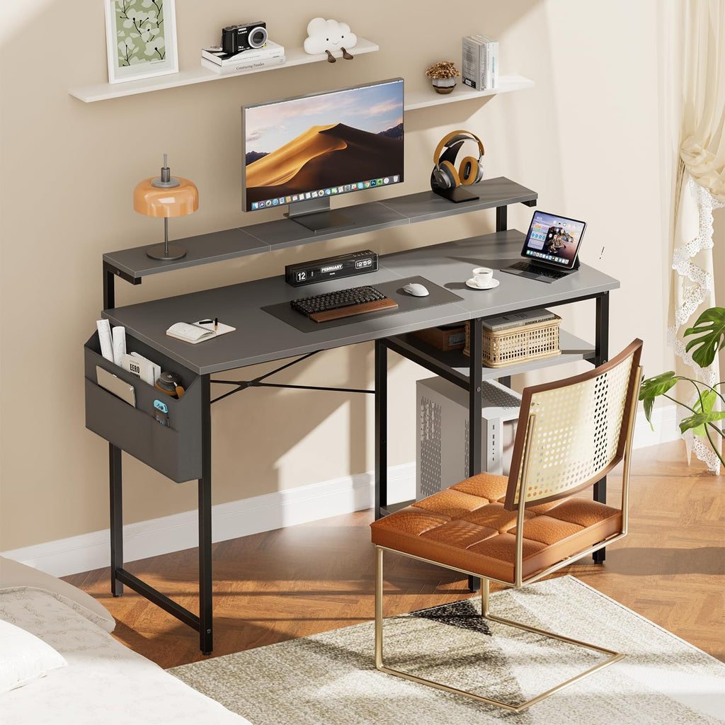 HLDIRECT 40" Gaming Desk with 3-Height Adjustable Monitor Stand