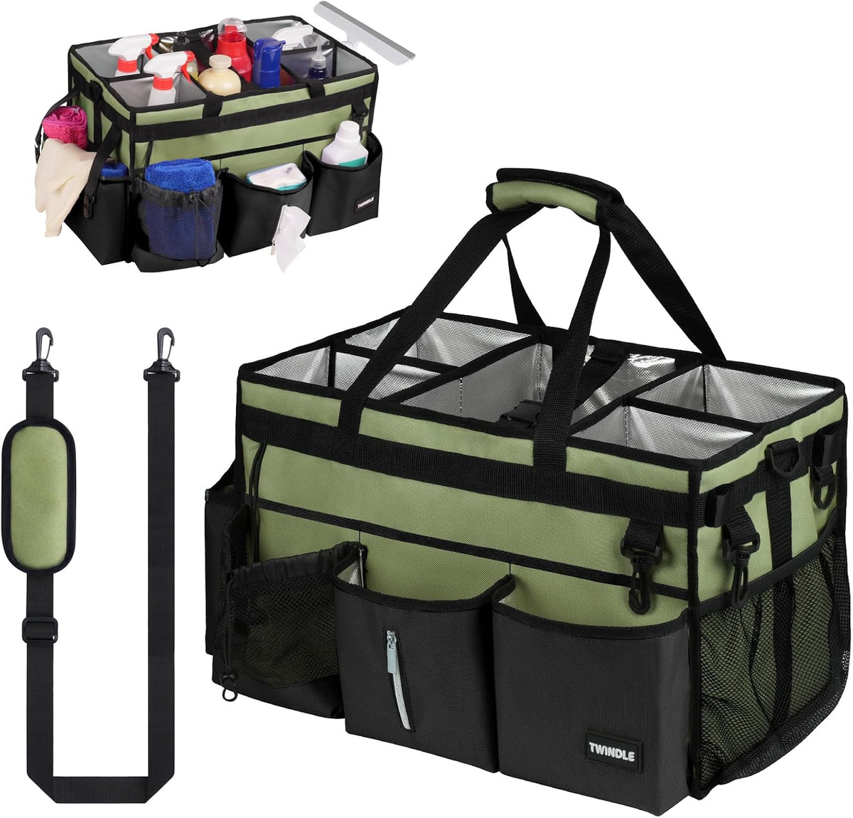 Large Cleaning Caddy For Cleaning Supplies,Cleaning Bag With Waist Belt & Shoulder Straps, Detachable Divider,Cleaning Supply Caddy For Housekeepers & Cleaners
