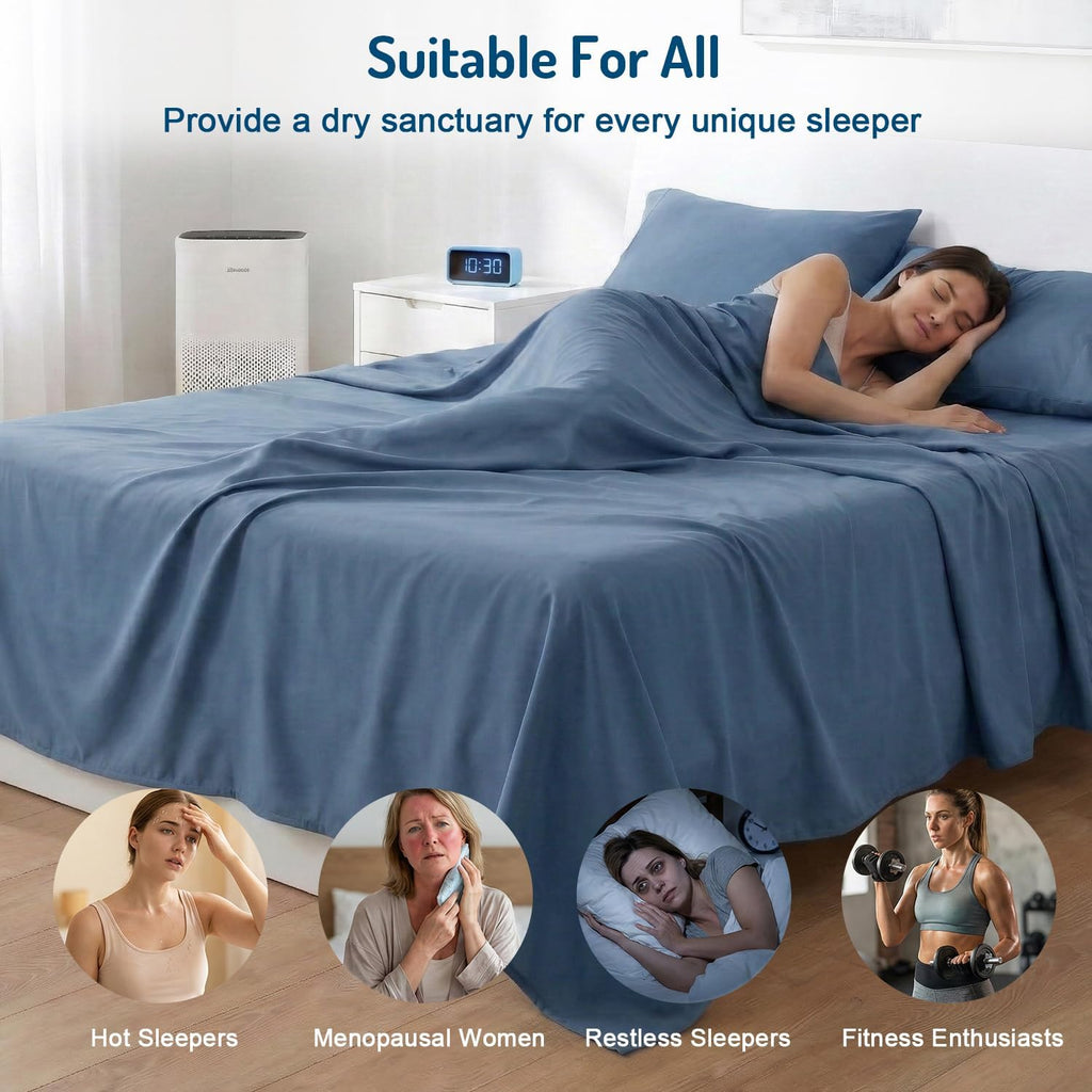 Coolmax® Cooling Sheets for Hot Sleepers, Queen Size, Teal Blue