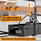 Under Desk Cable Management Tray, Expandable Length 25.2"-38.6",No Drill No Damage to Desk,Cable Tray with Clamp for with Wire Management,for Cord Organizer for Home Office Standing Desk, Black