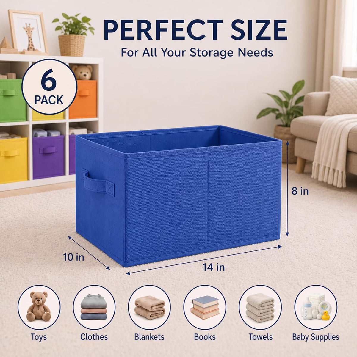Yinder 6 Pcs Cube Storage Bin, Rainbow Colored 14''x10''x8'' Storage Cubes