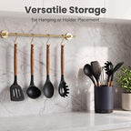 SMIRLY Silicone Kitchen Utensils Set, 22-Piece Acacia Wood Handle, Black