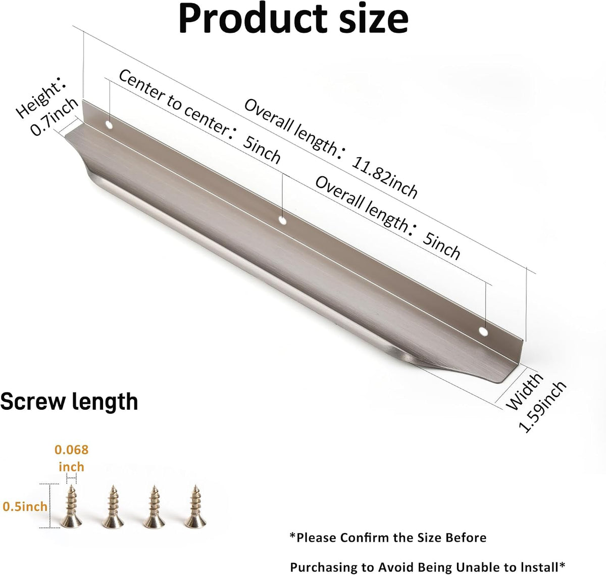 Edge Finger Tab Pulls for Cabinets Invisible Kitchen Concealed Aluminum Flat Hidden Drawer Pull Easy to Install Pack of 10 Brushed Nickel 11.81 inch 300mm Overall Length Easy Installation