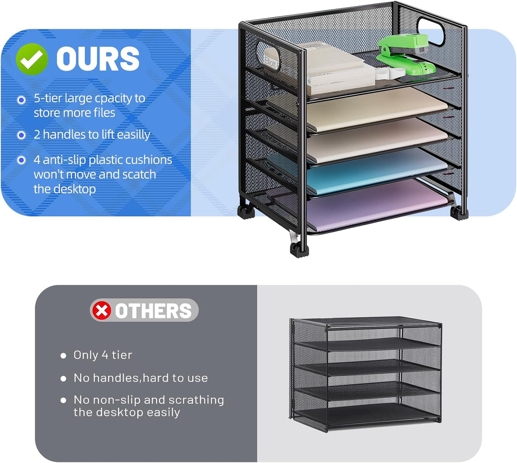 Simple Trending 5 Tier Paper Organizer, File Organizer for Desk, Black