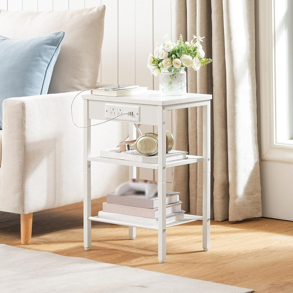 HOOBRO Side Table with Charging Station, Small End Table for Small Space