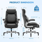 COLAMY Office Ergonomic Desk High Back Executive Chair with Pop-Out Lumbar Support, Upgraded Casters, Adjustable Headrest, Flip-Up Arms, Leather Home with Thick Cushion for Comfort - Black