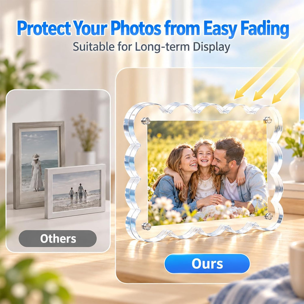 5x7 Acrylic Picture Frame 3 Pack, 10+10mm Magnetic Scalloped Frame