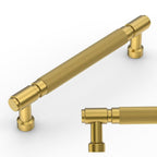 Amerdeco 10 Pack Brushed Modern Brass knurled Cabinet Pulls 5"