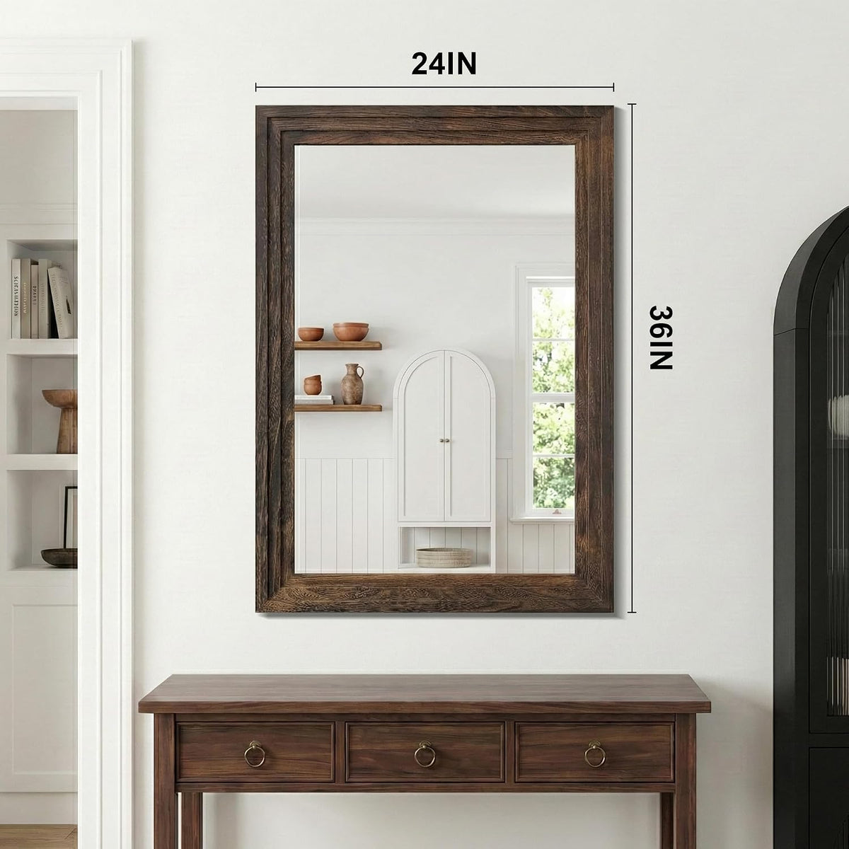 Farmhouse Rustic Wood Framed Bathroom Vanity Mirror for Wall, 24x36, Brown