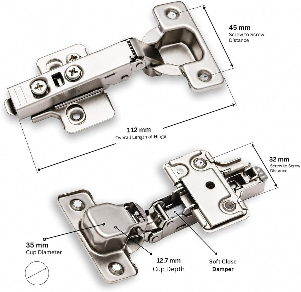 Berta, 4-Pack Full Overlay 110° Soft-Close Frameless Cabinet Hinges