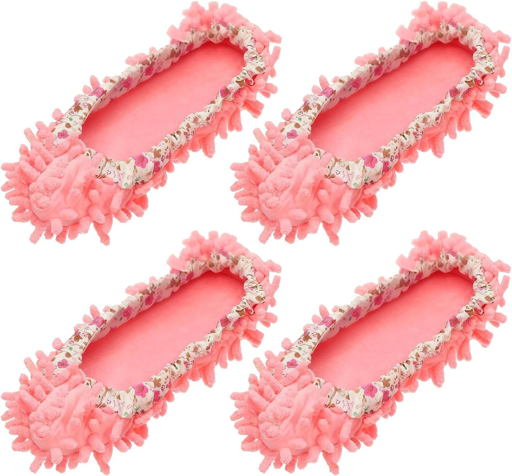 uxcell 4Pcs Mop Slippers Mop Socks Microfiber Shoe Covers Washable Pink