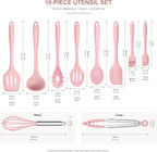 10-Piece Silicone Kitchen Utensil Set with Tongs, Pink