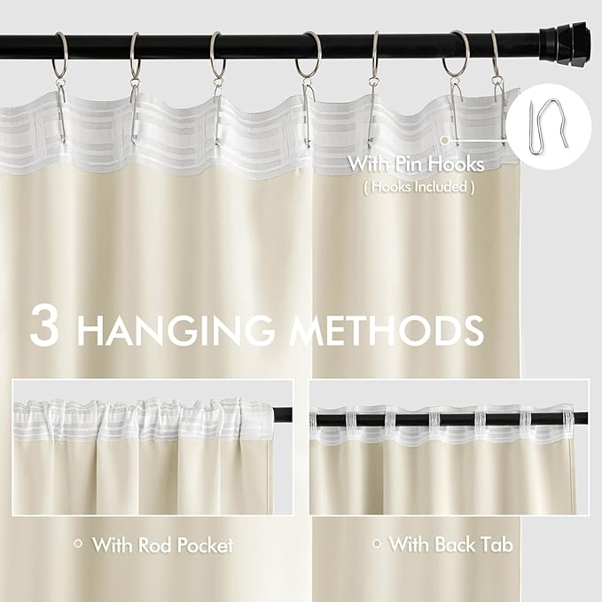 MIULEE Birch Back Tab Blackout Curtains 63 Inch Length 2 Panels Set - Image 3