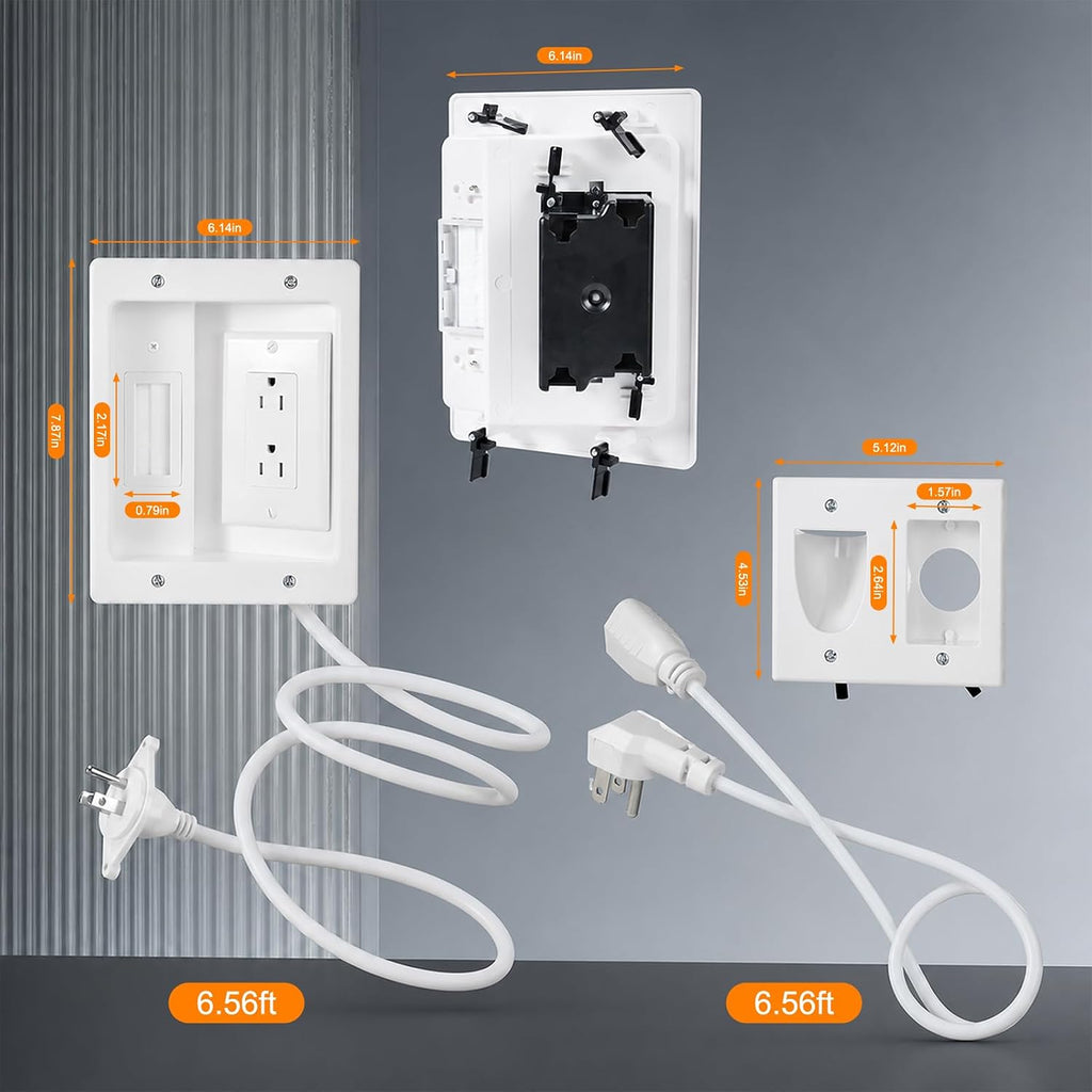 in-Wall Cable Management Kit with Recessed Outlet, 2 AC Outlets