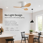 25 Inch Small Ceiling Fan No Light, Low Profile, White Wood Color