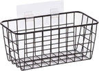 2 Set Adhesive Hanging Wall Basket Inside Cabinet Door Organizer,Wall Storage Basket-No Drilling Adhesive wall Basket for Cupboard Door,Space-Saving Small Hanging Baskets for Wall Mount Storage,Black