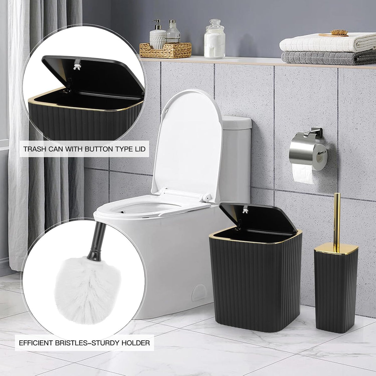 19PCS Bathroom Accessories Set, Black and Gold Bathroom Set for Modern Home