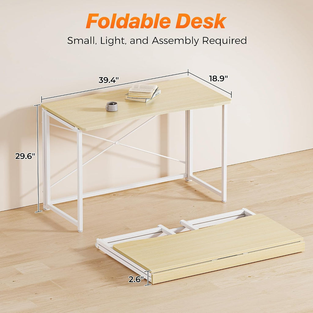 Huuger Folding Desk for Small Spaces, 39.4 Inch Foldable Computer Table