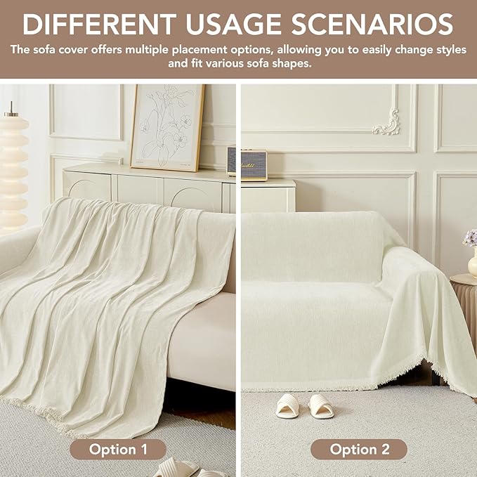 Couch Cover for Dogs, Boho Sofa Covers for 2 Cushion Couch, Chenille Sofa - Image 5